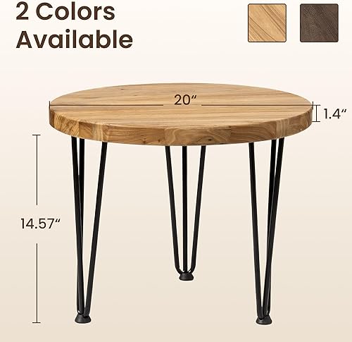 Miniatura 2 de Fun Memories Mesa auxiliar redonda Mesa anidable de madera de olmo con patas de metal y base antideslizante Mesas auxiliares rústicas anidables