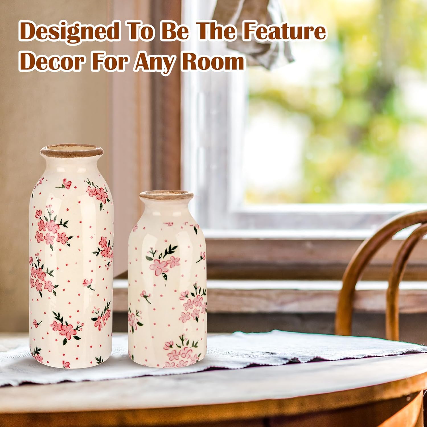 2 Pcs Ceramic Small Vase Rustic Farmhouse Vase Boho Vases Home Decoration for Your Kitchen Bedroom Office Bathroom & Shelf Centerpiece Table Decorative(Romantic) - Image 6
