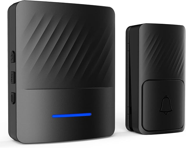 Umedo Self-Powered Wireless Doorbell, Waterproof Plug-in Door Bells Wireless Cordless with 36 Loud Chimes, 4 Levels of Volume & Blue Led Light, 328ft Range, No Battery Required, Easy to Install, Black