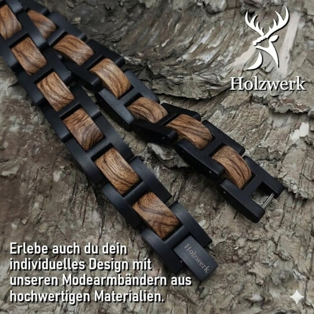Holzwerk UNTERSEE Natur Holz Armband für Damen und Herren Holzarmband Herrenarmband Damenarmband Schwarz Braun Einstellbar inkl. Armbandkürzer und Aufbewahrungsbox