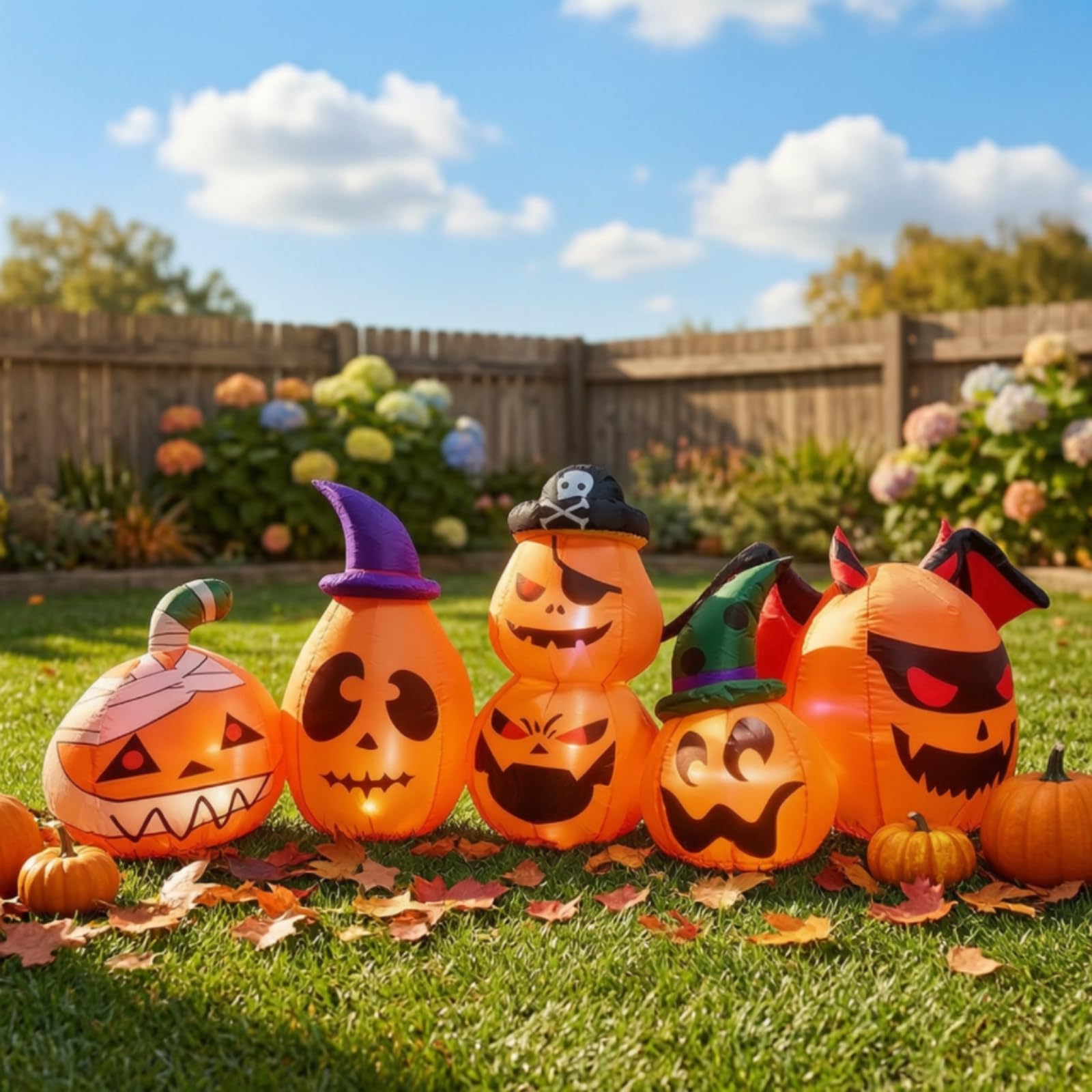 Gralara Decorazione di Halloween Luminoso Zucca Gonfiabile con Personaggi Decorazione da Esterno di Halloween per Giardino