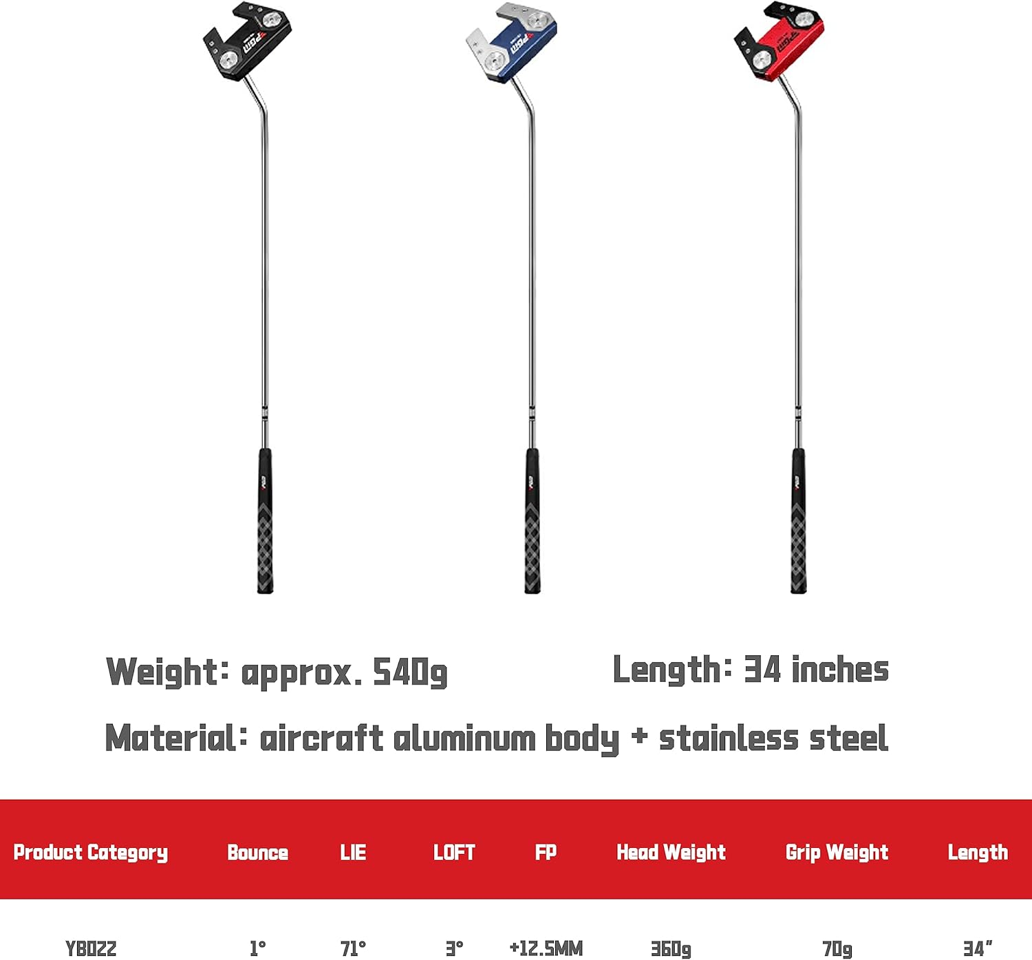 PGM Golf Putter, with headcoverm, Aircraft-Grade Aluminum, Ultra-Low Center of Gravity, High Tolerance Putter