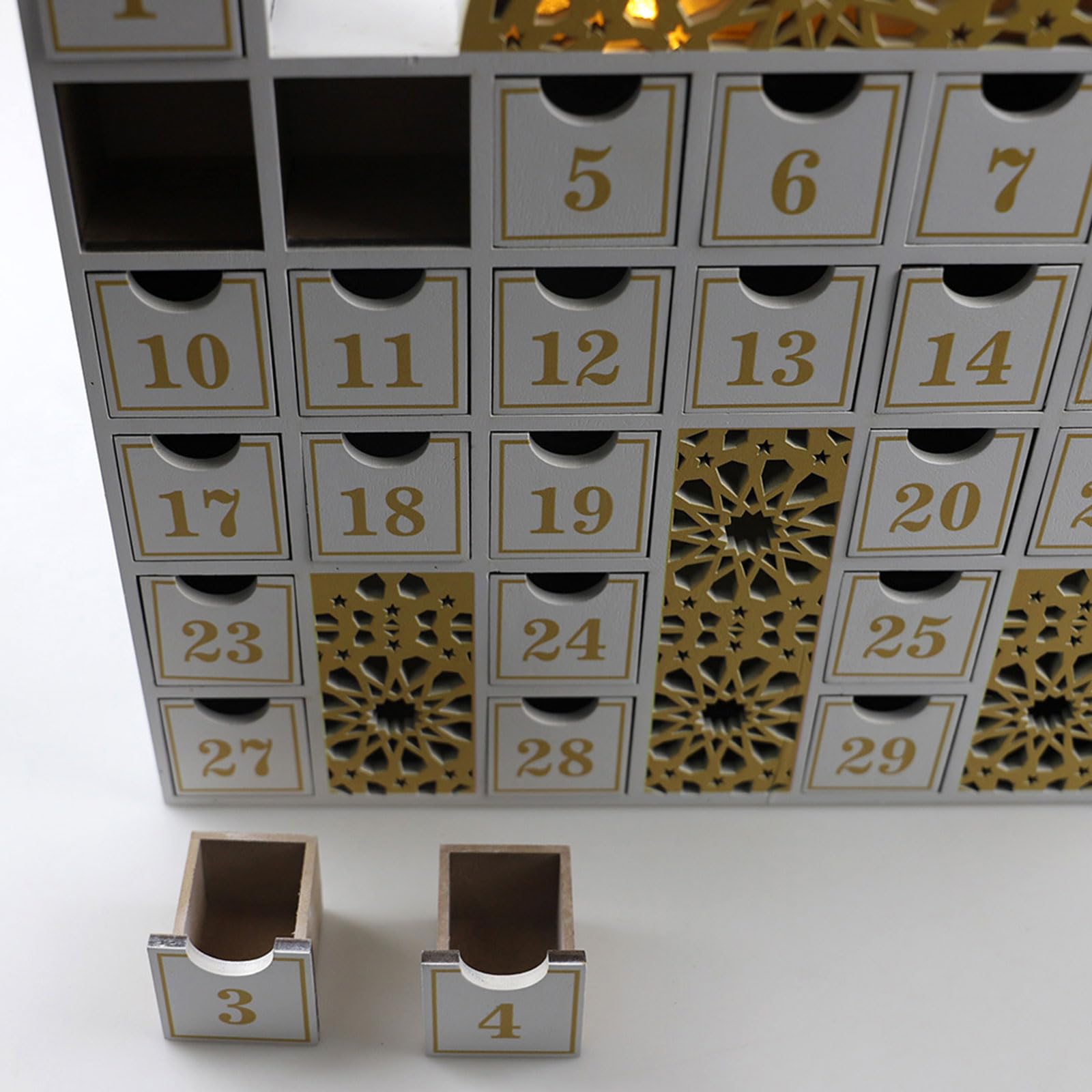 Calendario de cuenta regresiva de madera con luz LED, calendario de Adviento para niños y adultos, decoración del hogar, regalo de fiesta, calendario de Adviento Eid