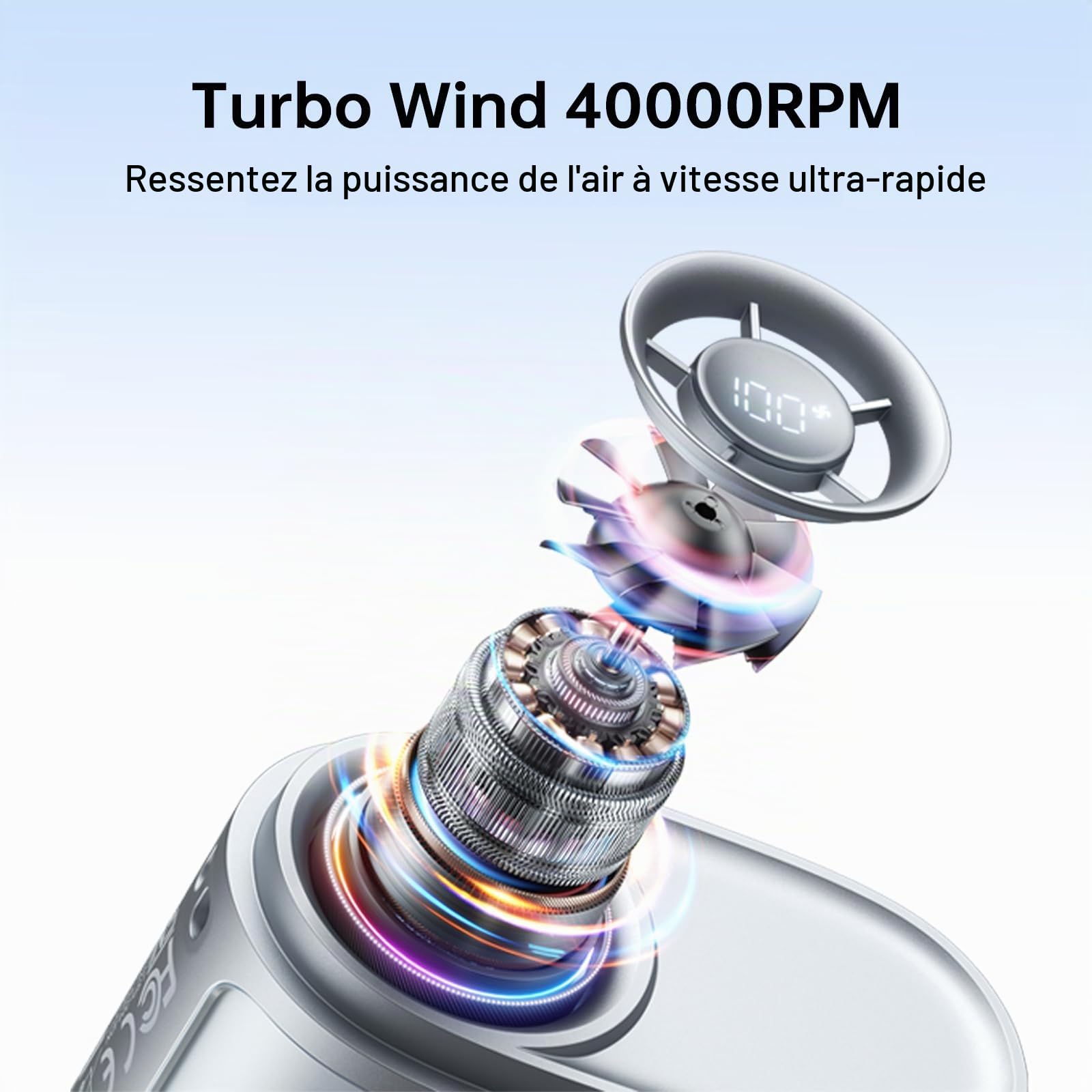 JISULIFE Ventilateur de taille portable, 100 vitesses, 40 000 tr/min, mini ventilateur de cou personnel portable, batterie 4 500 mAh, autonomie 16 h, écran LED, cadeau de voyage en plein air - Noir