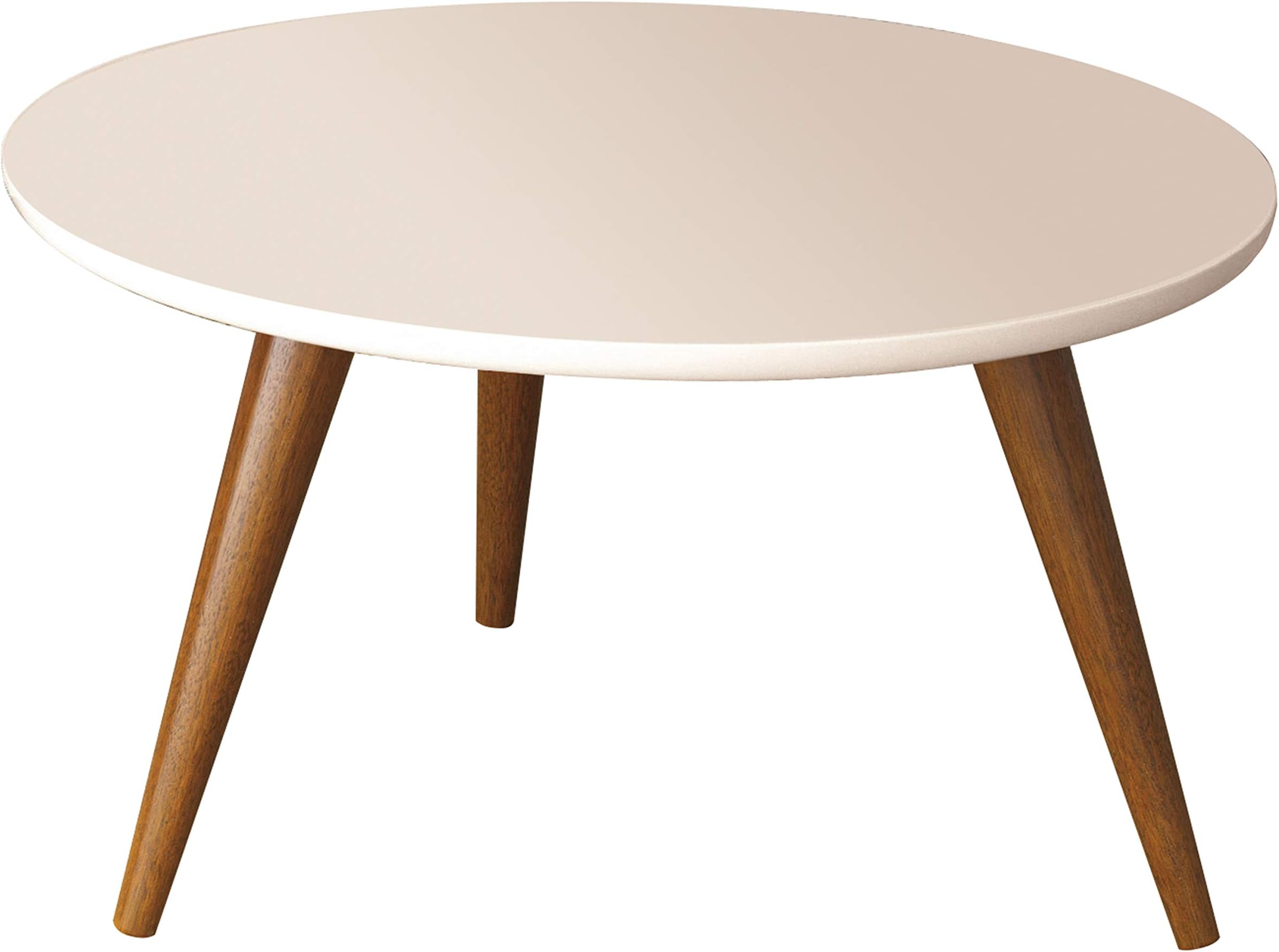 The Urban Port 24 Inch Round Wooden Coffee Table with Splayed Legs, White and Brown