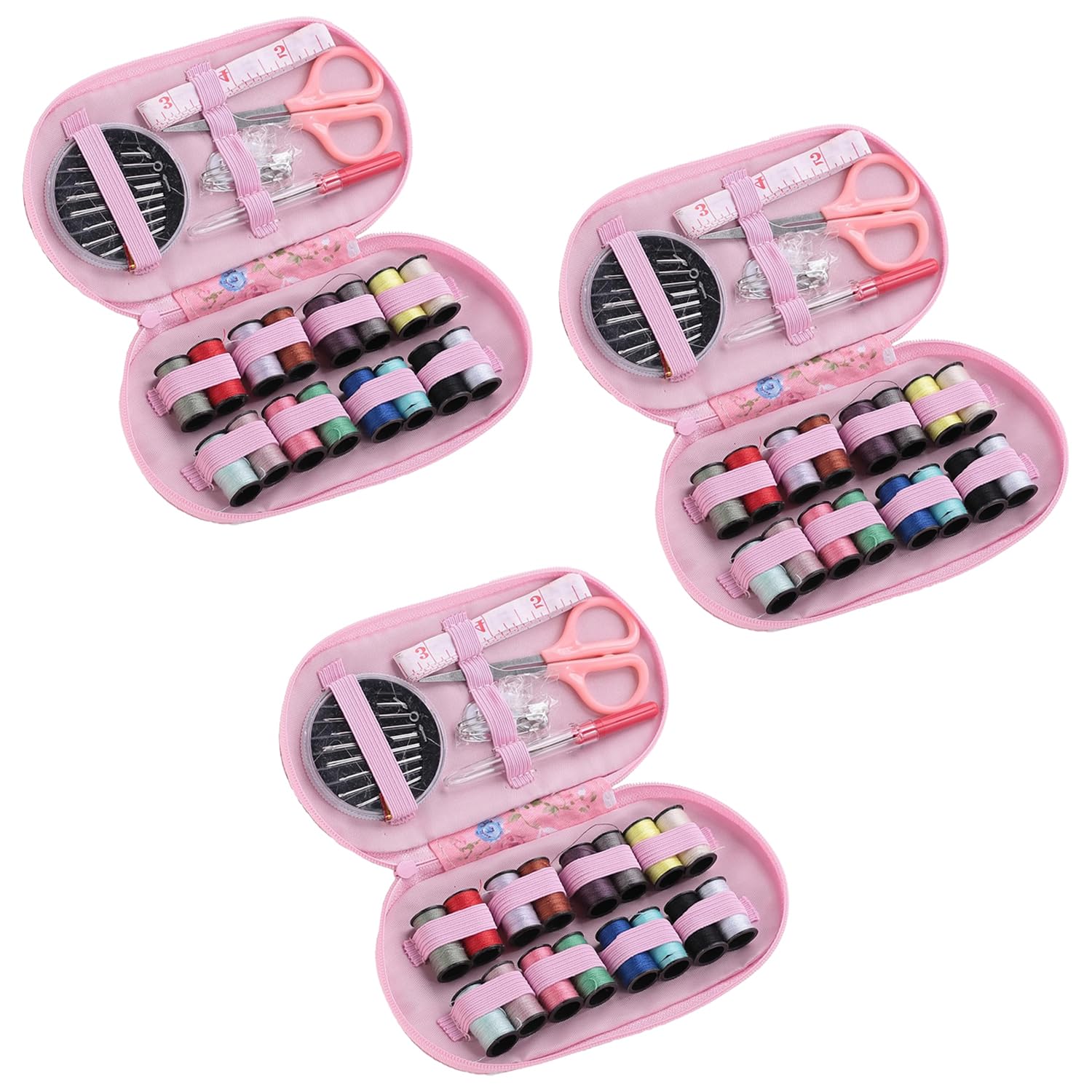 Kuber Industries (Set of 43 x 3) Mini Sewing Kit for Travel | Multifunctional Needle & Thread Box Set | Silai Machine Tailoring Stitching Kit | Sui Dhaga Pouch for Fashion Designing & Hand Embroidery