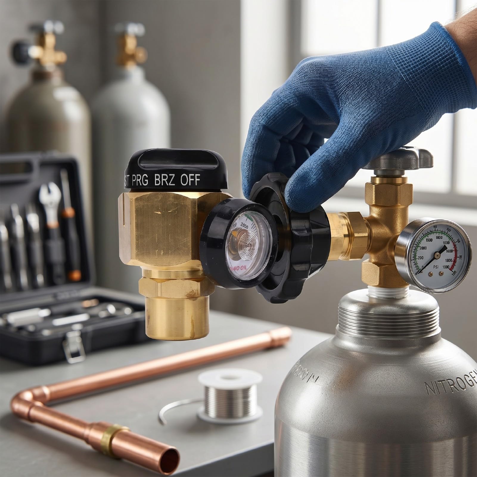 Regulator Przedmuchu Azotem, Przepływomierz 500 Psi, Zawór Kontroli Ciśnienia, Hybrydowa Konstrukcja z Gwintem 1/4 Cala SAE do Testowania Szczelności, Hybrydowa Konstrukcja,