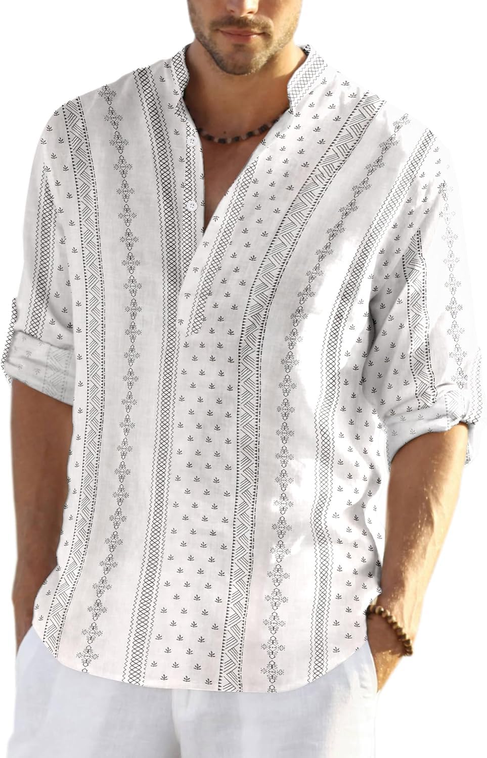 Men's Cotton Blend Solid Regular Fit Full Sleeve Printed Short Kurta | Ethnic, Lightweight Summer Kurta for Daily & Occasion Use | Men's Trendy Short Kurta