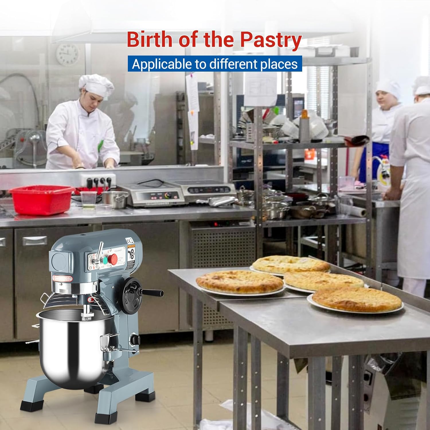 Heavy Duty Commercial Food Mixer, 15QT Stainless Steel Mixer with 3 Speed with 3 with 3 Attachments, Safe Emergency Stop Design Electric Mixer for Bakery Restaurant Home Kitchen