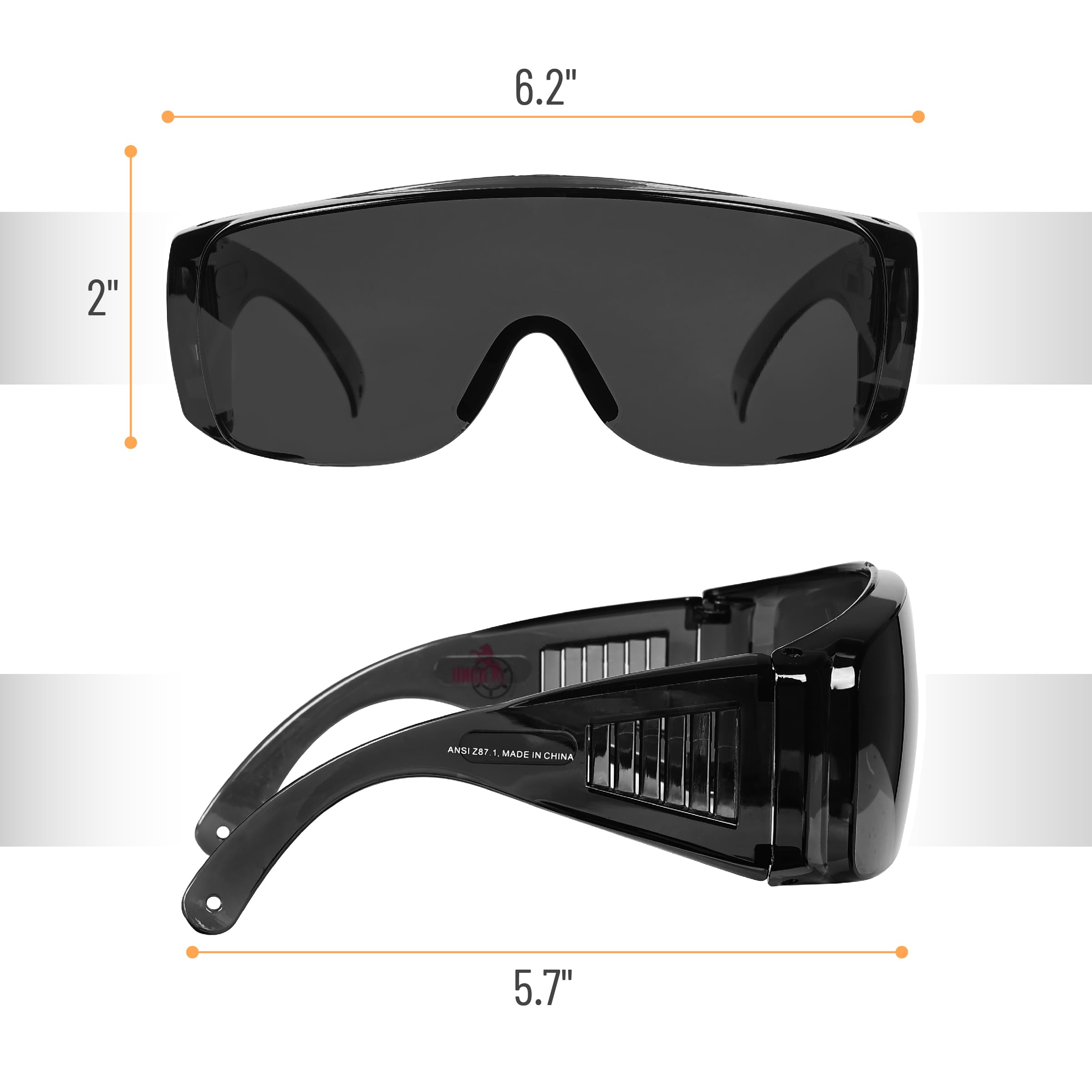 UNCO - Schutzbrille auf Linsen, getönte Gläser auf Brille, Sicherheitsbrille auf Brille, Sicherheitsbrille, Schutzbrille, Schutzbrille,