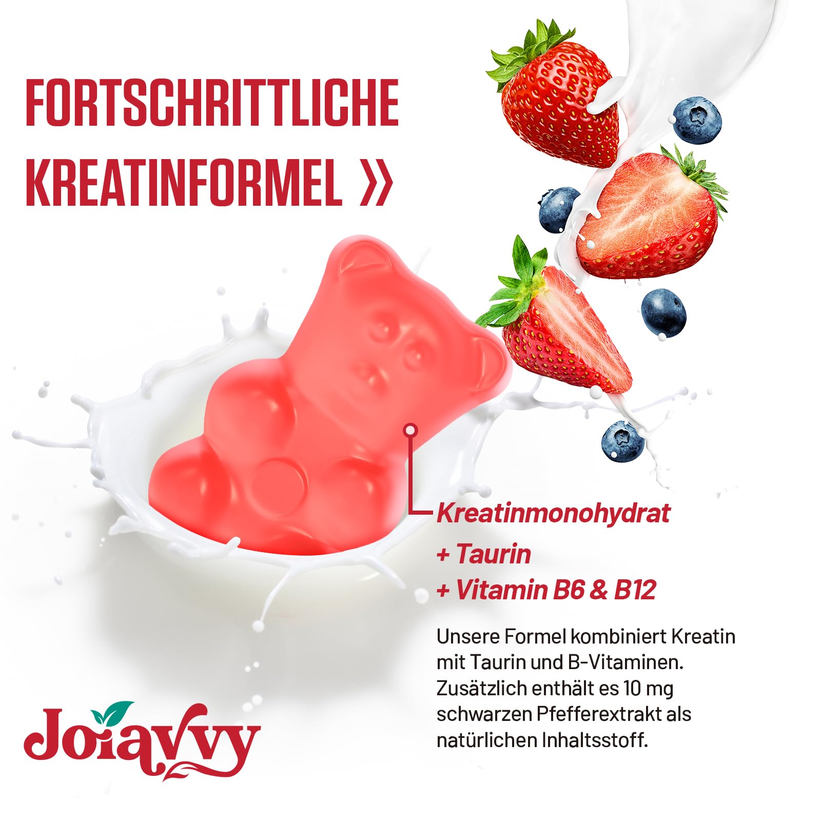 Joiavvy Creatin Monohydrat 5000mg Pro Portion, Gummibärchen für Männer und Frauen, mit Taurin, Vitamin B6 und B12, Vegan, Beerengeschmack (60 Stück (1er Pack))