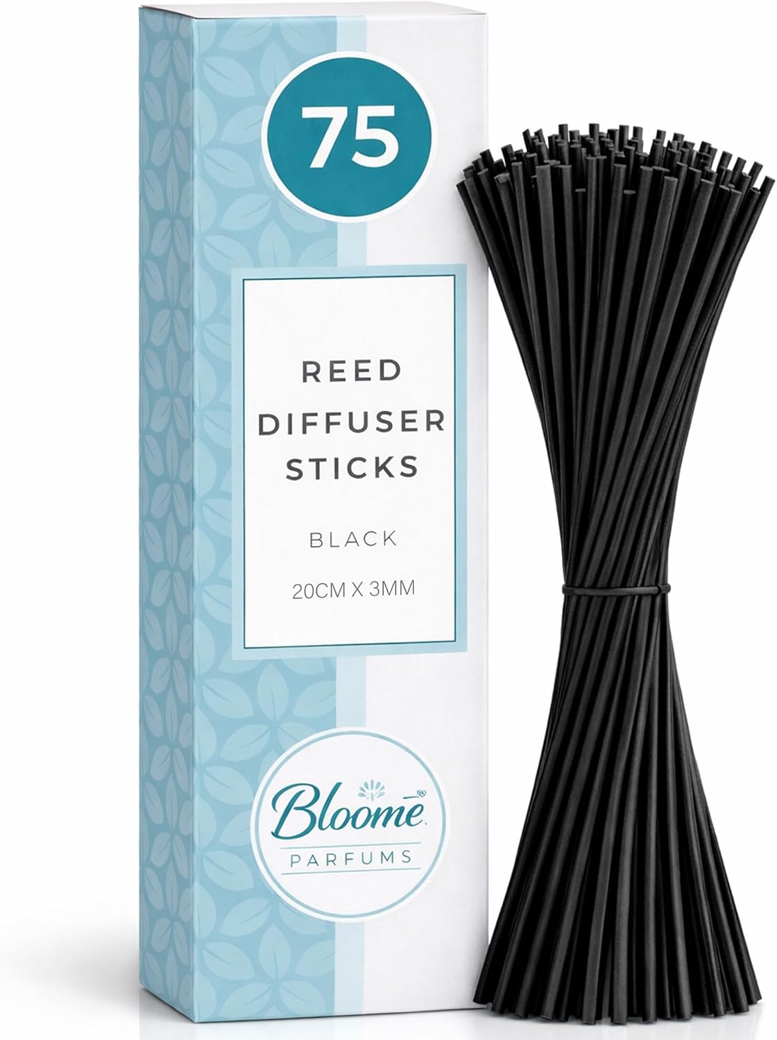 SOL 75pk Rattan Black Reed Diffuser Sticks Replacement – 20cm x 3mm Refill for Spa Fragrance, Aromatherapy Therapy, Lightweight and Porous, Suitable for Living Room, Bedroom, Bathroom, Home and Office