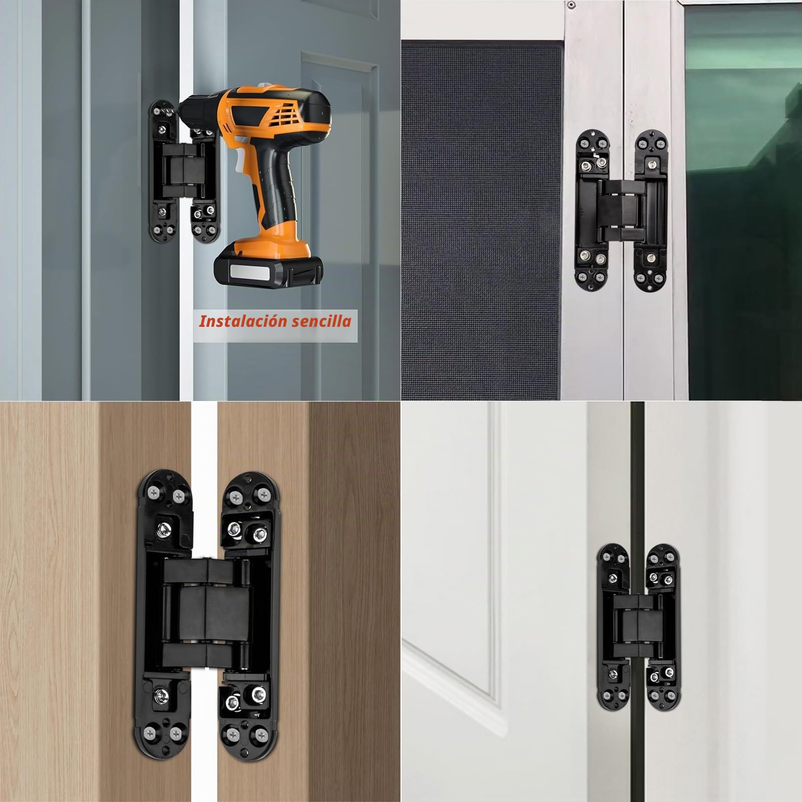 7 inch Bisagras de Puerta Ocultas,Bisagras Invisibles para Puertas de 180 Grados,Bisagras de Puerta Ocultas,Bisagra de Puerta Plegable 3D con Tornillos Hexagonales para Puerta de Madera 80kg