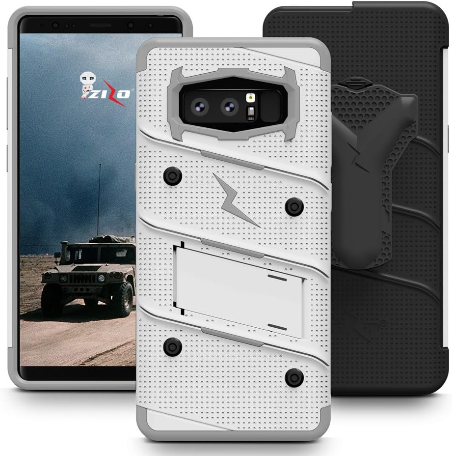 Zizo Samsung Galaxy Note 8 Case, [Bolt Series] Free [Curved Full Glass Screen Protector] Kickstand[12 ft. Military Grade Drop Tested] Holster Note 8