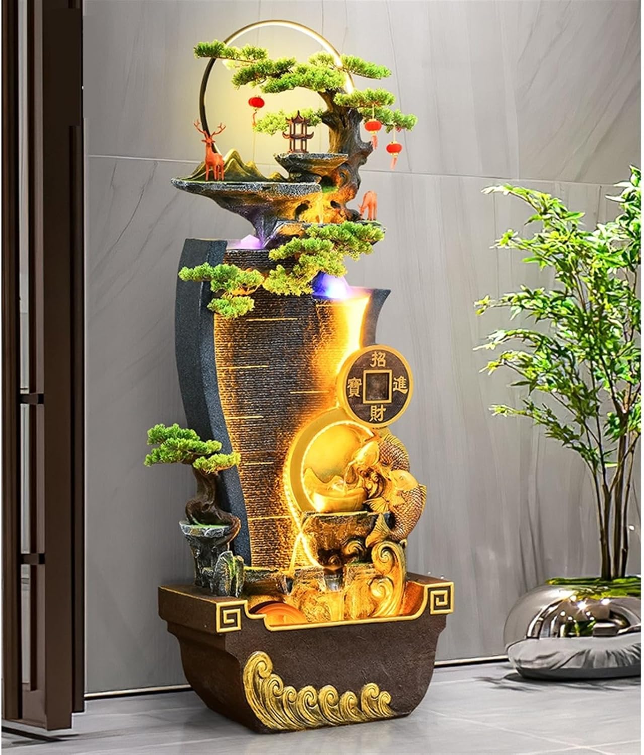 Modern Living Room Water Fountain, Balcony Office Decoration, Courtyard Garden Floor Circulating Water Ornaments Floor-Standing Fountains(S)