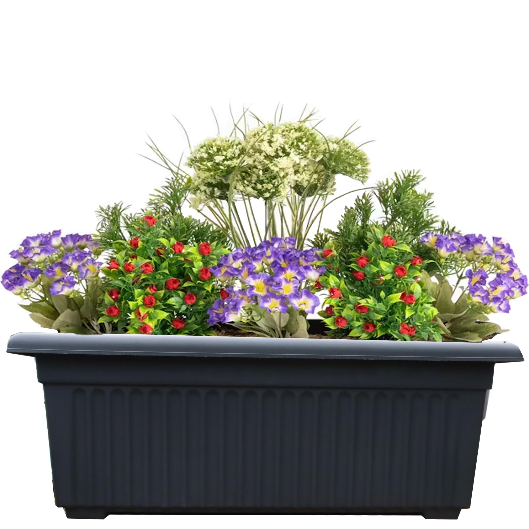 SIDSONS Garden Trough Long Window Planter - Sleek Black Plastic Raised Plant Box for Herbs, Small Bushes, Vegetables and Flowers - Windowsill Patio 70cm