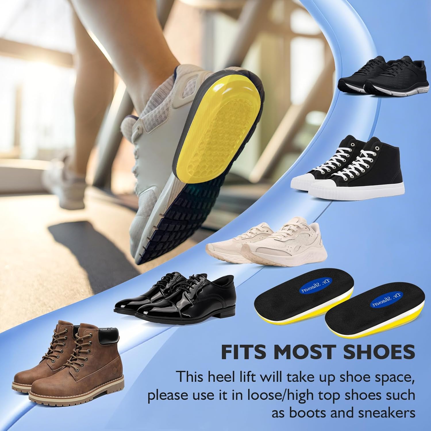 Dr. Shoesert Adjustable 1-Inch Heel Lifts (3-Layer Stability) – Black Orthopedic Inserts for Plantar Fasciitis & Leg Length Discrepancy – Cushioned Gel Hybrid for Men & Women (Large) - Image 5