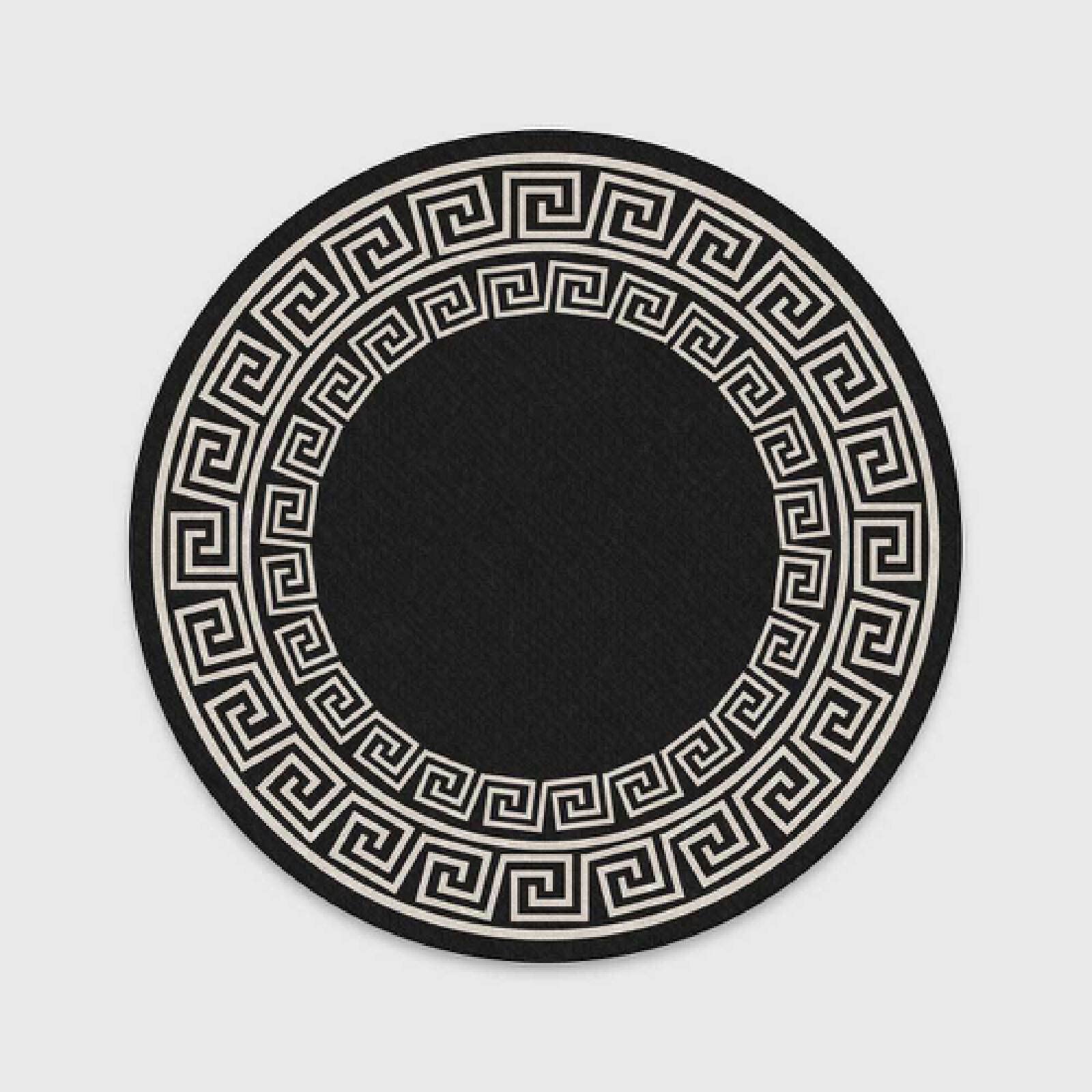 Rururug Tappeto Rotondo Regionale Retro stile cinese semplice modello geometrico in bianco e nero Facile da Maneggiare Macchie Soggiorno Camera da Letto Computer Sedia Cuscino ø 160CM