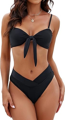 Blooming Jelly Conjunto de bikini de cintura alta para mujer, traje de baño de dos piezas con nudo frontal