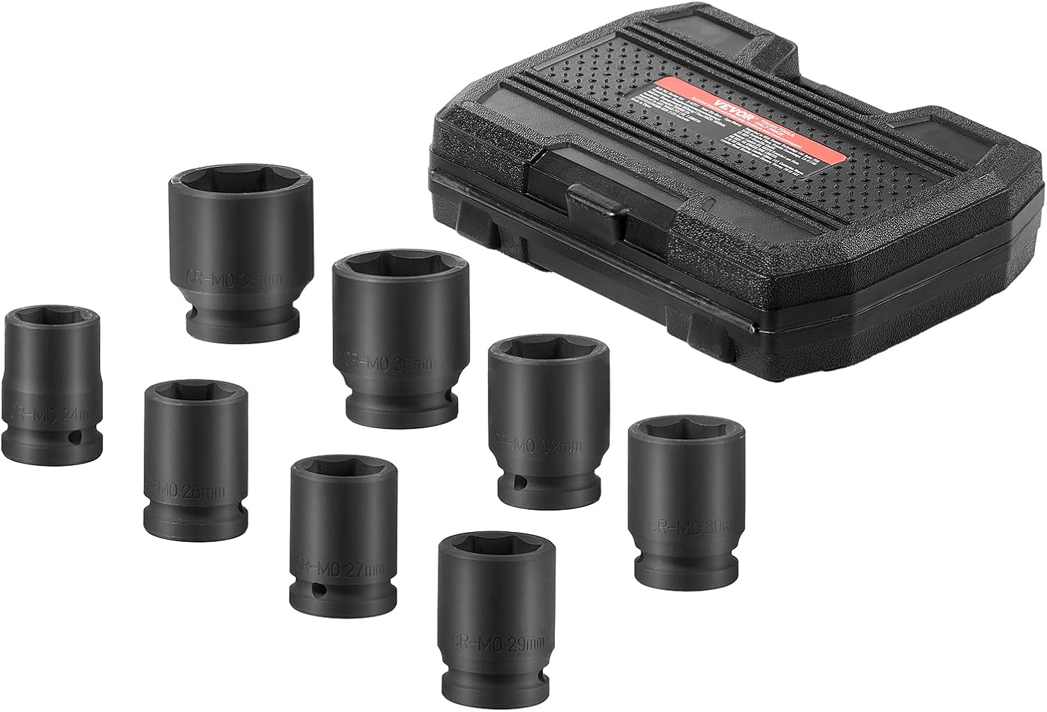 VEVOR Axle Nut Impact Socket Set, 3/4" Drive 6Point 8Piece Metric