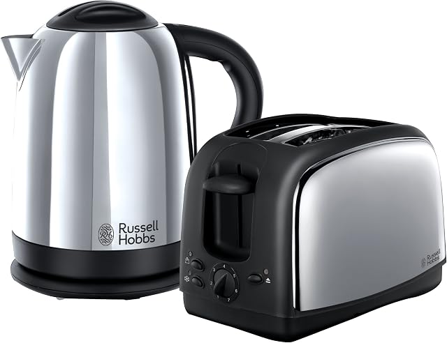 Russell Hobbs Lincoln Kettle and 2-Slice Toaster 21830 - Polished Stainless Steel Silver, Pack of 2