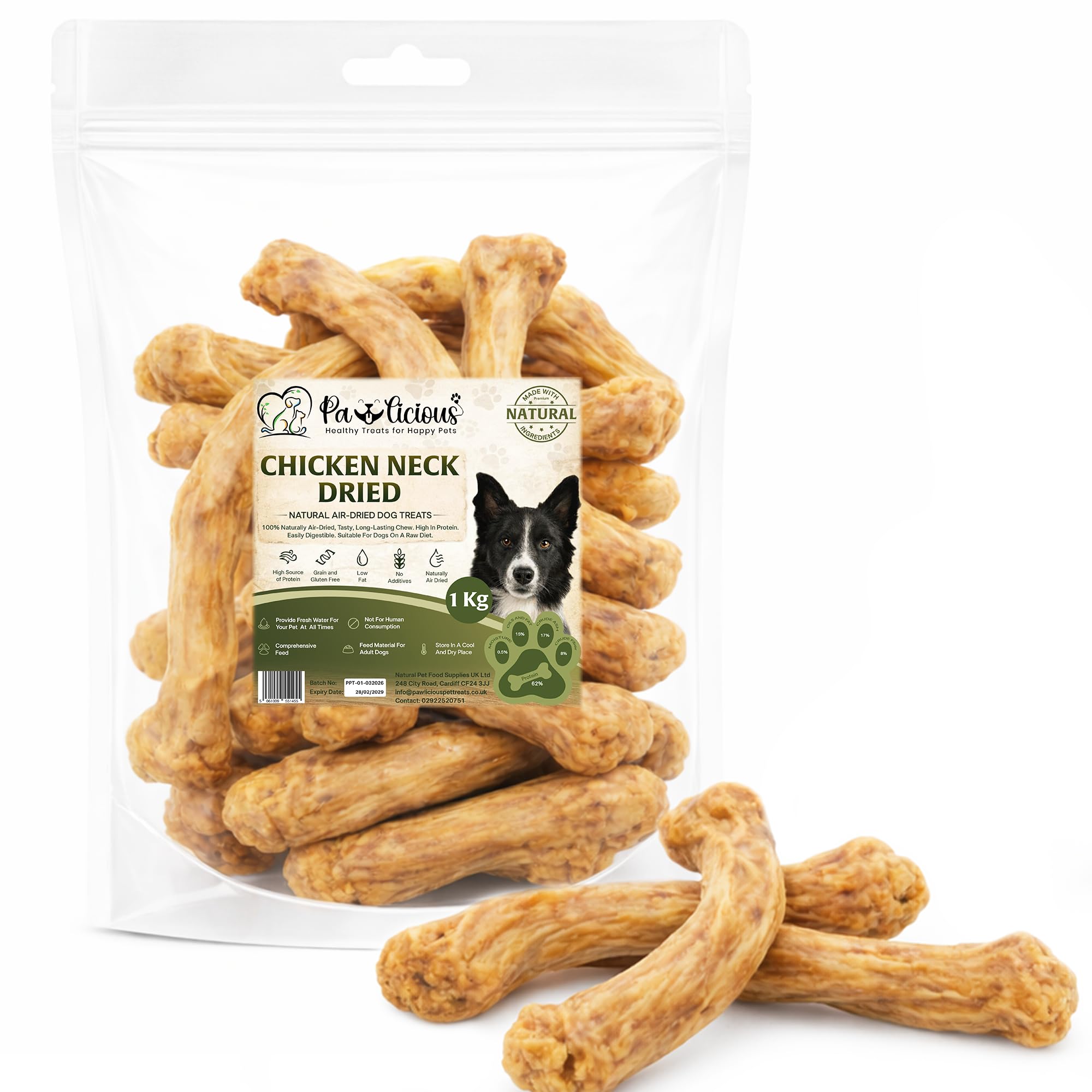 Pawlicious Chicken Necks for Dogs 4kg, Single Ingredient Air Dried, Glucosamine and Chondroitin for Joint Health, Natural Dental Chew, Grain Free Hypoallergenic Long Lasting Rawhide Alternative
