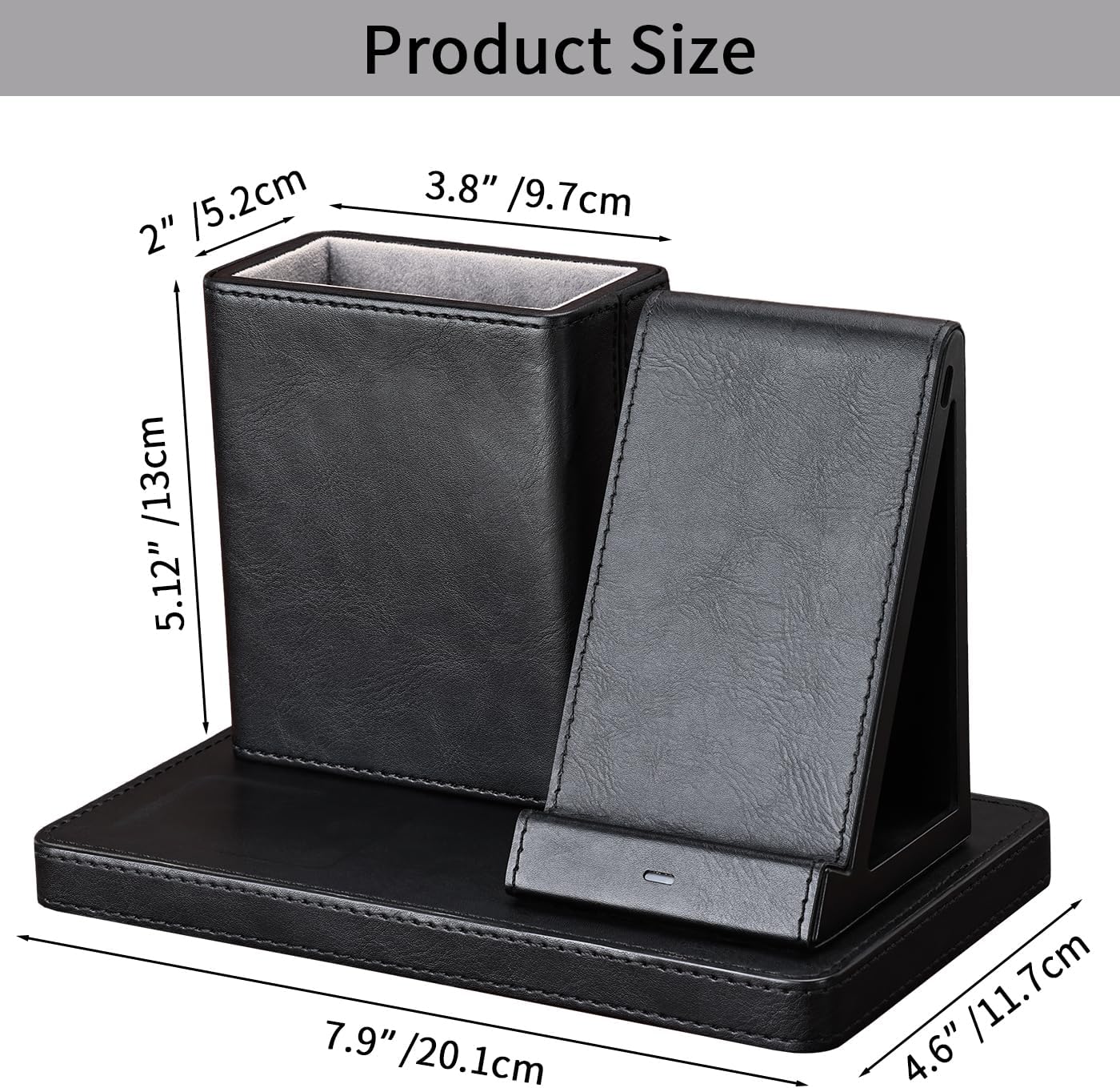 KINGFOM Wireless Charging Station, PU Leather 4 in 1 Use Wireless Charger Stand for iPhone 15 14 13 12 11Pro Max XR XS 8 Plus, for Apple Watch & AirPods with Desk Organizer Black (Black)