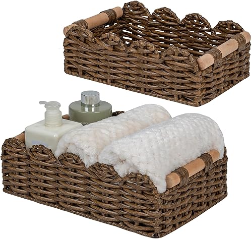 Miniatura 16 de CubesLand Canastas decorativas de cuerda de papel con borde festoneado para el hogar, sala de estar, dormitorio, cesta de inodoro para estante de