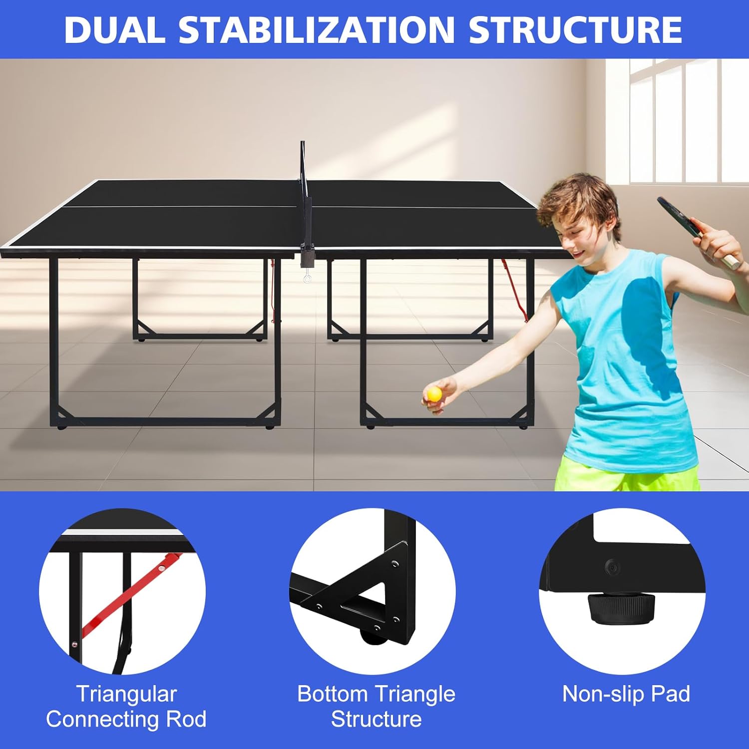 6ft Mid-Size Foldable Ping Pong Table Set, Portable Table Tennis with Net, 2 Paddles, 3 Balls, 12MM MDF for Indoor Outdoor Home Office Apartment