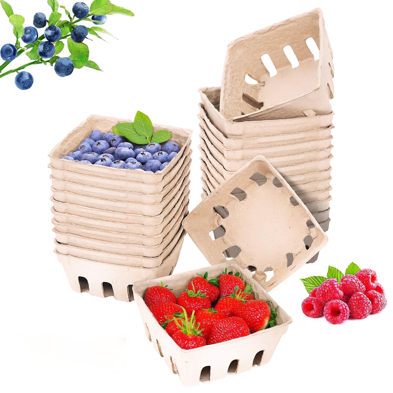 piopiocoing 50 Pack Mini Natural Pulp Fiber Berry Basket for Vegetables Strawberry Blueberry Raspberry Egg, Small Basket Containers for Farmers Market Produce?Fruit Stand Supplies
