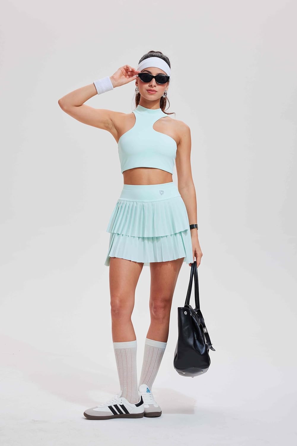 Tennis Skirt Sets for Women Half High Collar Irregular Bra Double Ruffle Golf Skirt Set Women 2 Piece Outfits - Image 7