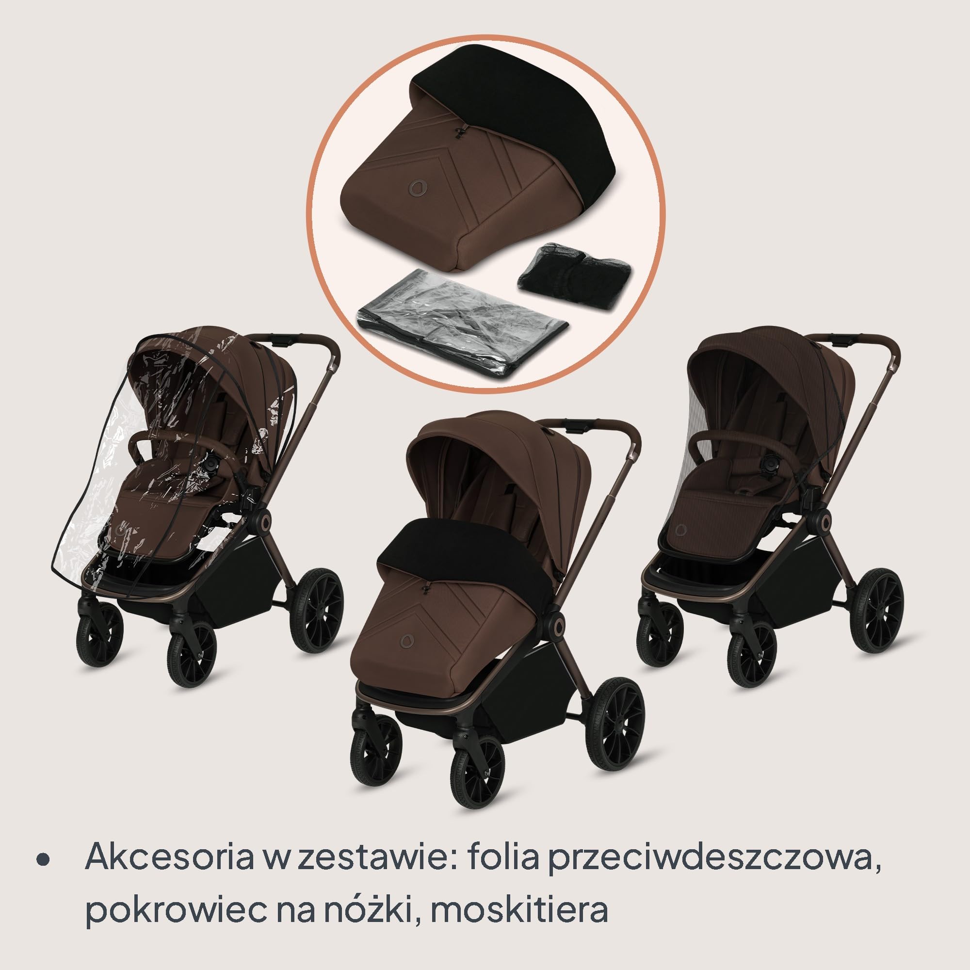LIONELO Mika wózek 3w1 zestaw spacerówka, gondola i fotelik samochodowy, funkcja nosidełka, w zestawie moskitiera, pokrowiec na nóżki, folia przeciwdeszczowa, gumowe koła, lekka konstrukcja