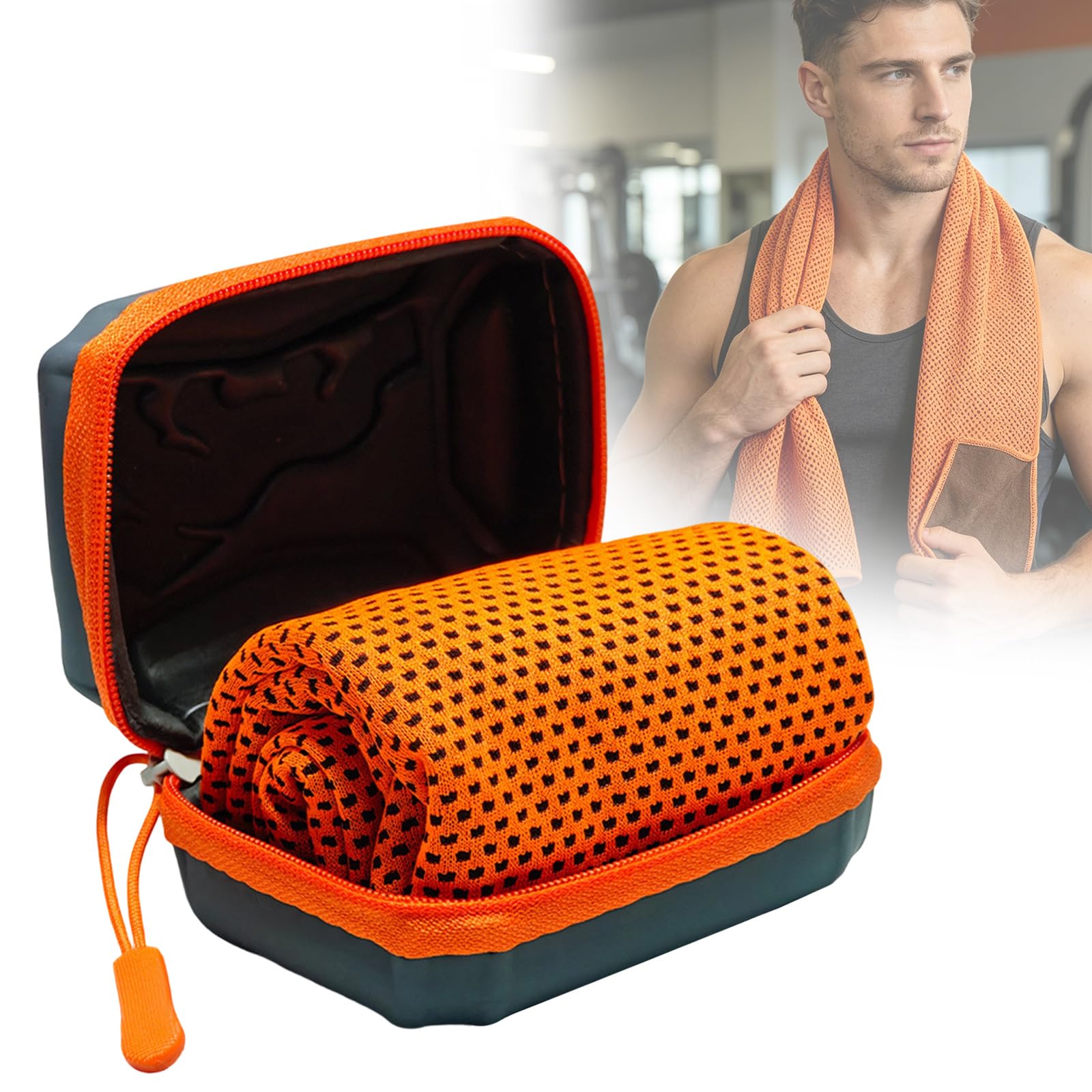 Cooling Towel with EVA Hard Case, Instant Ice Towel for Neck Face, Soft Breathable Gym Towel, Fast Drying Cooling Scarf for Workout, Hiking & Sports (A-6)