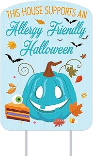 WhatSign Halloween Yard Signs Allergy Friendly Halloween Treats Signs Decorations Outdoor Teal Pumpkin Trick or Treat Halloween Yard Signs with Stakes Outside Halloween Party Decorations for Yard Lawn