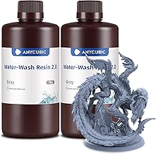 ANYCUBIC Water Washable 2.0 3D Printer Resin, 405nm High Precision and Anti-Yellowing 3D Resin, High Resilience, Easy Post-processing Photopolymer Resin for LCD/DLP Printers(Grey, 2000g)
