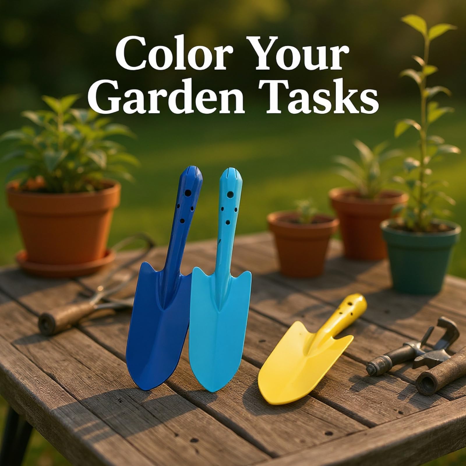 Metall-Handschaufel-Set, bunt, Mini-Gartengeräte, 27,9 cm, Pflanzkelle für Erwachsene, Jugendliche, junge Künstler, Metall-Garten-Handschaufeln mit ergonomischem Griff, 12-teilig