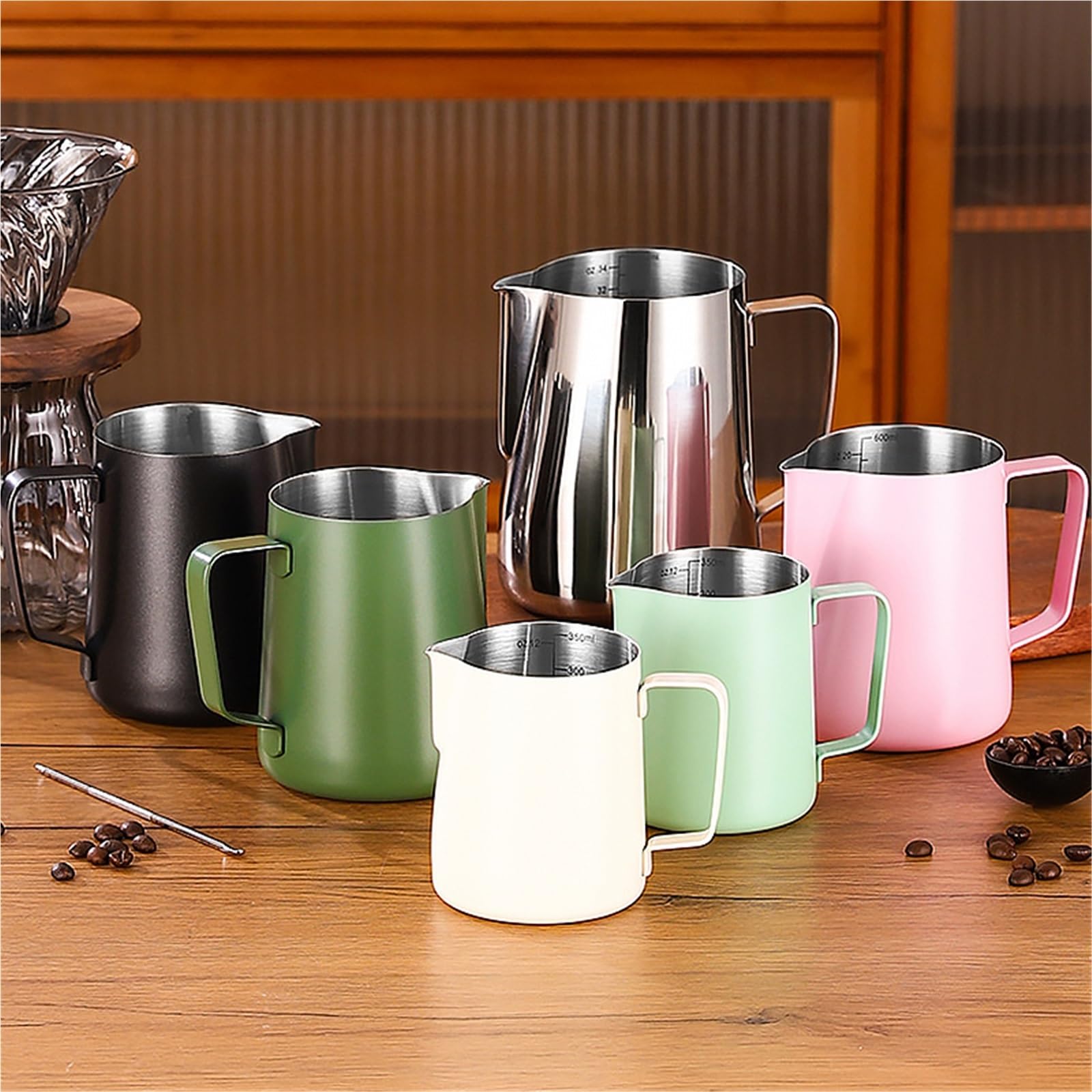 Jarra for espumar café con leche, 2 uds., Latte Art, Espumador de, jarra medidora acero inoxidable, herramienta Espresso Barista, accesorios Para café(Silver,350ml)