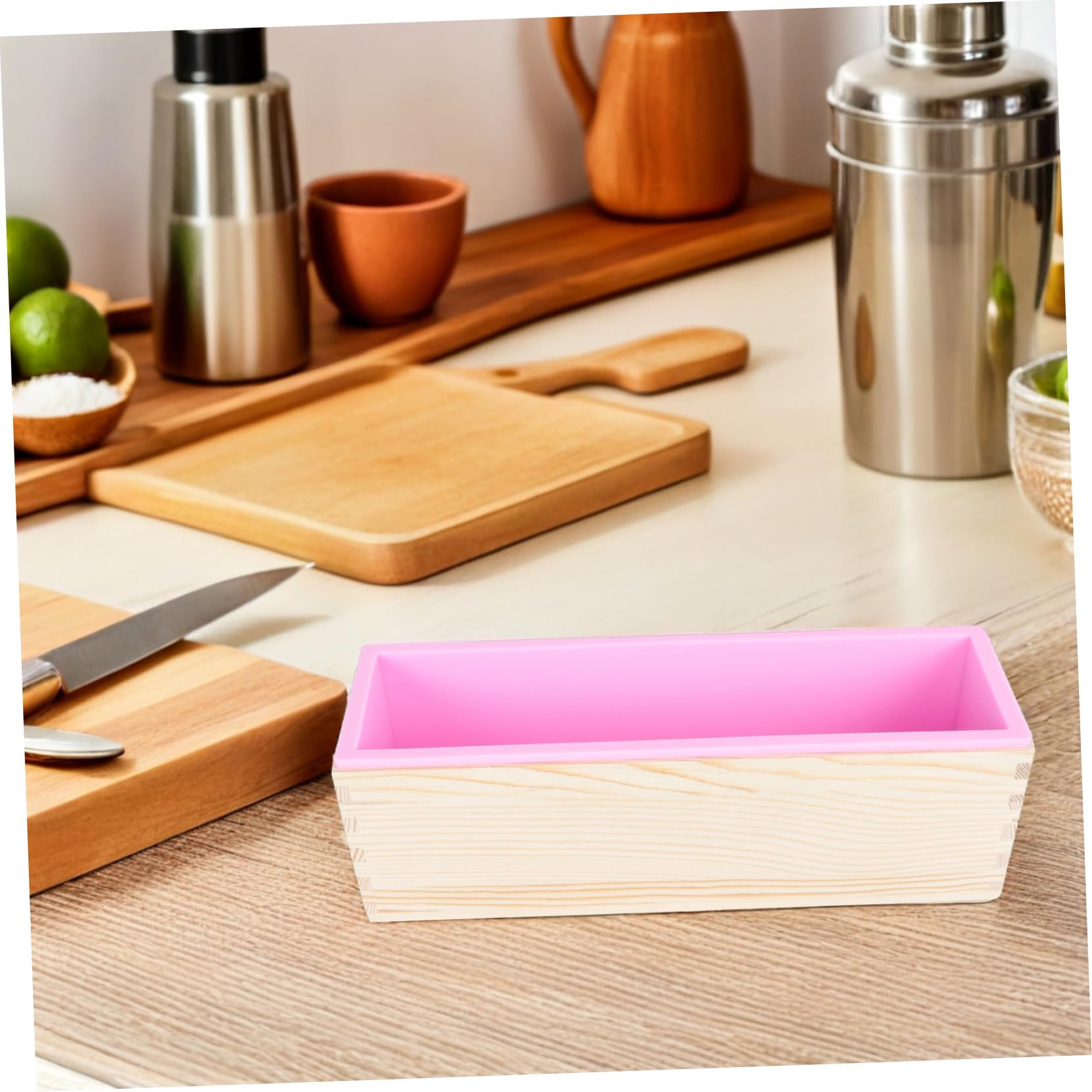 ULTECHNOVO Molde para Pan Casero Rectangular de Madera y Silicona Molde para Hornear Tostadas Antiadherente con Tapa Set 2 Piezas Rosa y Morado Utensilios Cocina para Repostería y