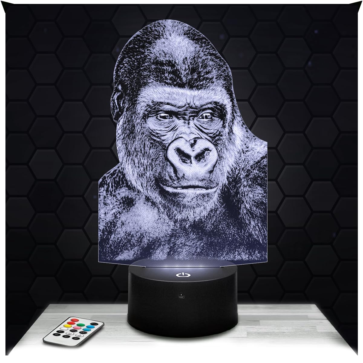 Lampephoto.fr - Gorilla Bust 3D Lamp Animal Touch Night Light Led, 3D Hologram Effect, Christmas Birthday Gift Idea for Boy or Girl, Room Decoration Object