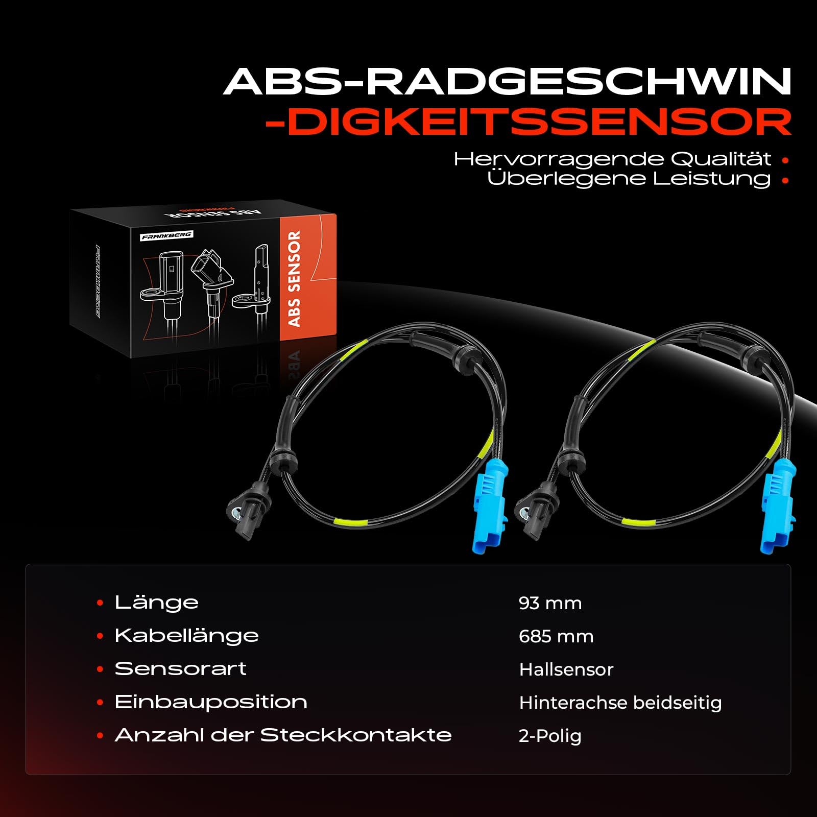 Frankberg 2x Sensori Velocità Ruota Sensore ABS 2-Poli Compatibile con 208 I CA CC 2008 I CU C3 III SX C3 Aircross II 2C 2R C4 Cactus Replace# 3556312