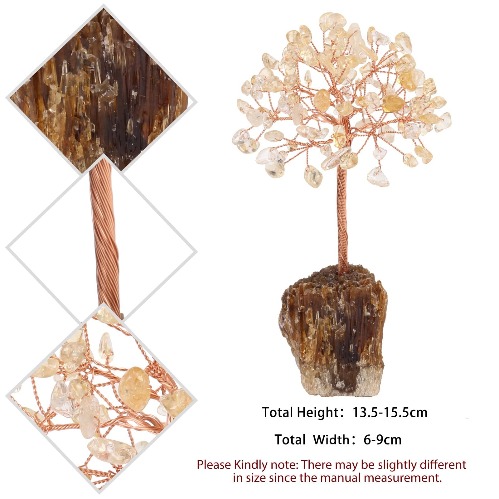 mookaitedecor Natural Citrine Crystal Money Tree on Amber Calcite Cluster Base Feng Shui Stone Tree Ornament for Abundance Reiki Home Room Decor Semi Precious Gemstone Bonsai Tree Raw Crystal Gift - Image 2