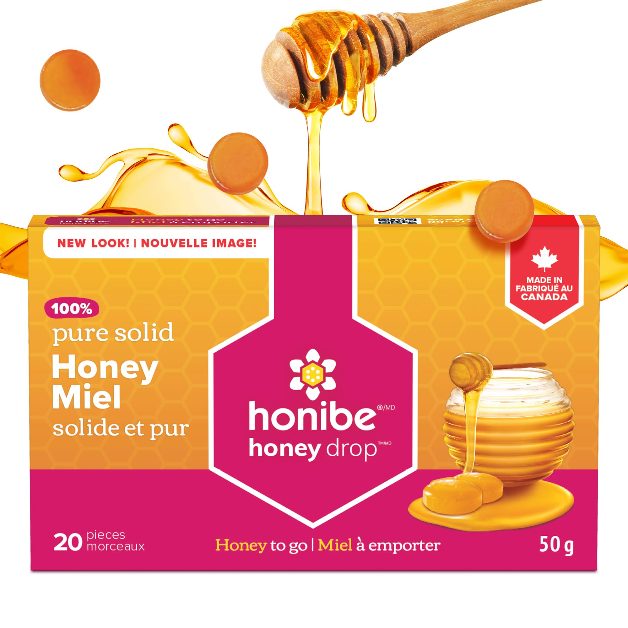 Honibe Honey Drops | 100% Pure Honey | Solid Sweetener | Soothes Sore Throat | Pack of 12, 20 per Pack (240 Drops)