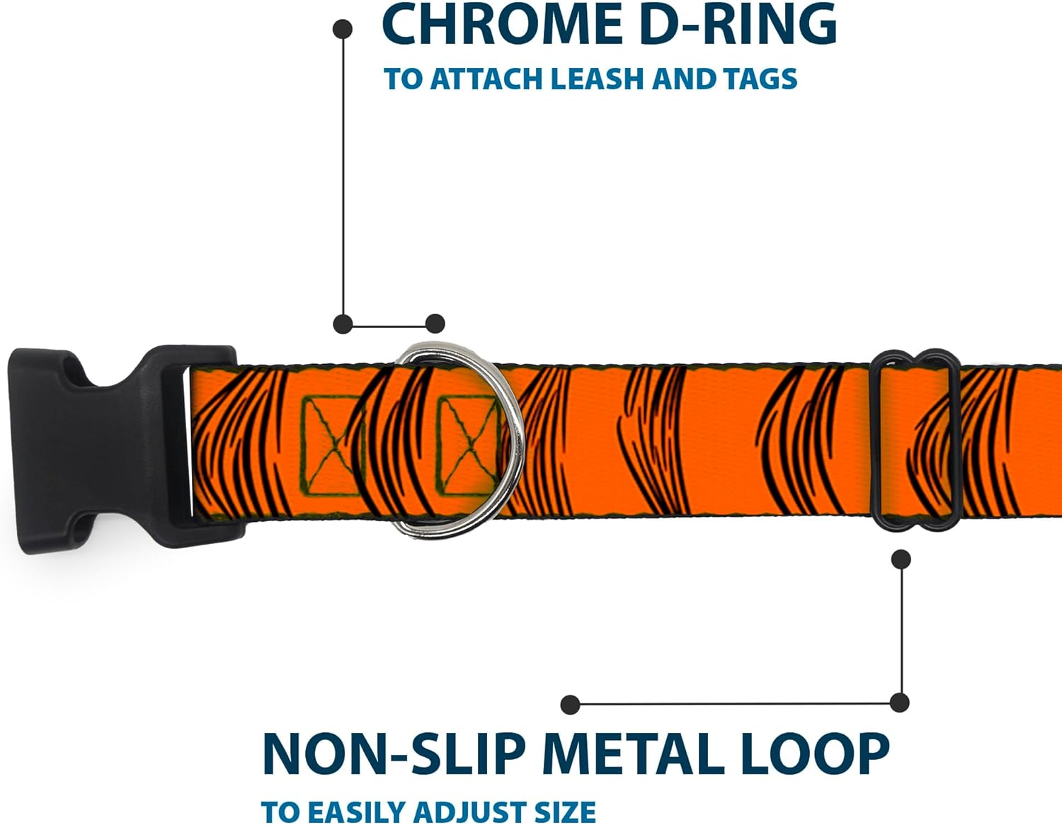 Buckle-Down Plastic Clip Collar - Tigger Stripes Orange/Black - 1.5" Wide - Fits 13-18" Neck - Small