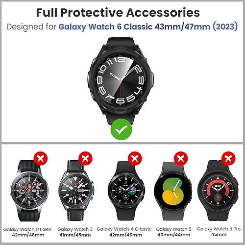 Miniatura 10 de Goton Accesorios 3 en 1 para Samsung Galaxy Watch 6 Classic Protector de pantalla de 1.850 in, carcasa resistente de TPU + 2 protectores de pantalla