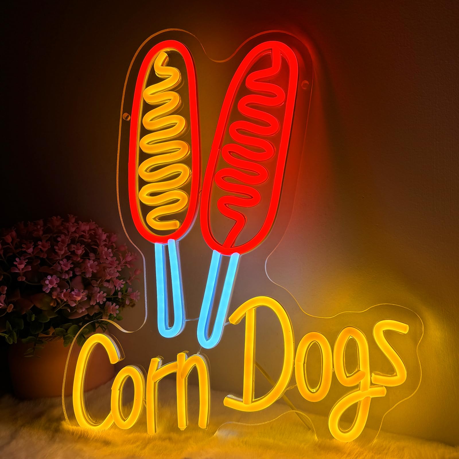 Corn Dog Neon Sign - Snack Neon Light Sign USB Powered Dimmable