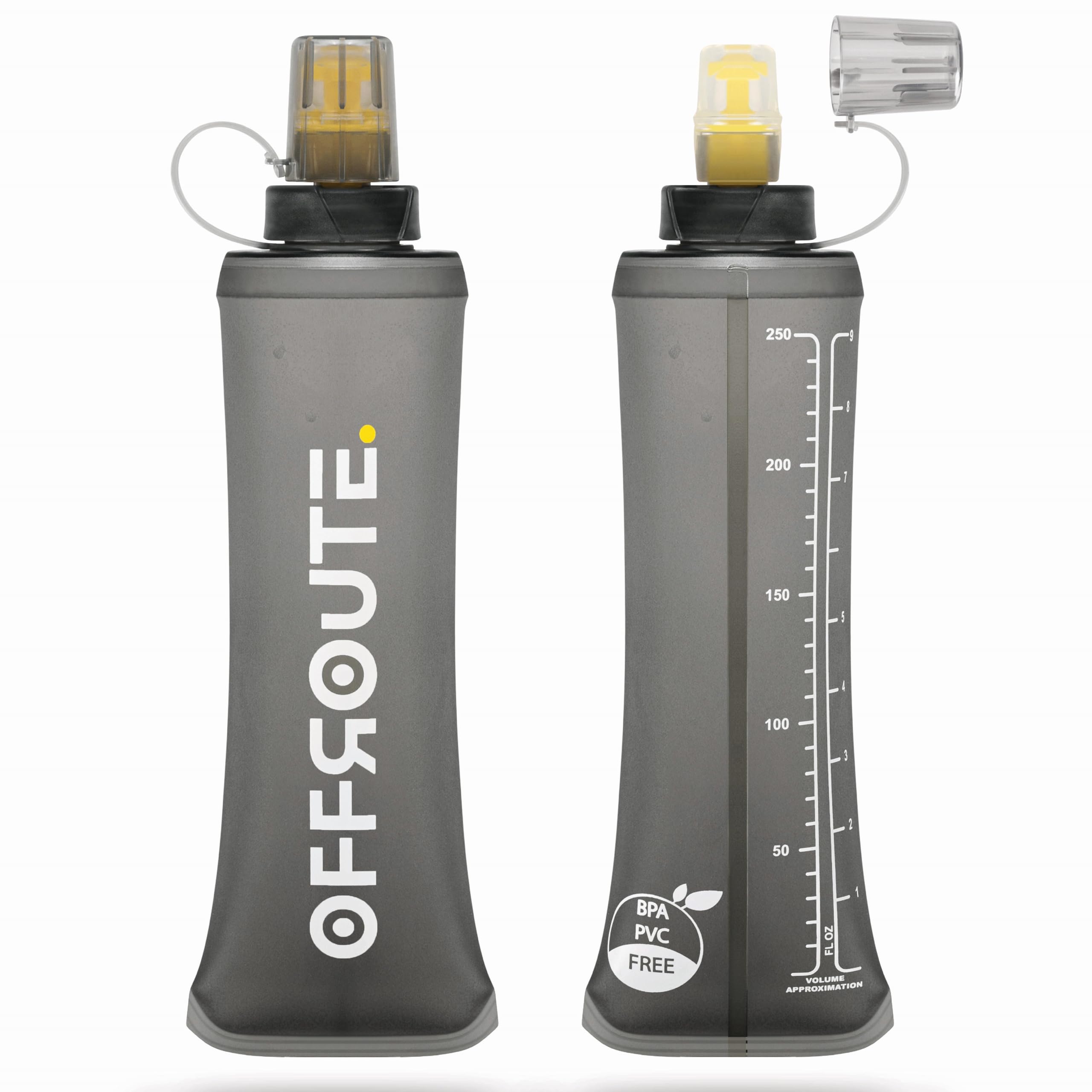 Offяoute. Black Offroute. 2X 250Ml Soft Flask Water Bottles | Lightweight Collapsible Soft Flasks | Leakproof | Bpa-Free | Fits Running Vests | Trail & Marathon Running | Outdoor Hydration