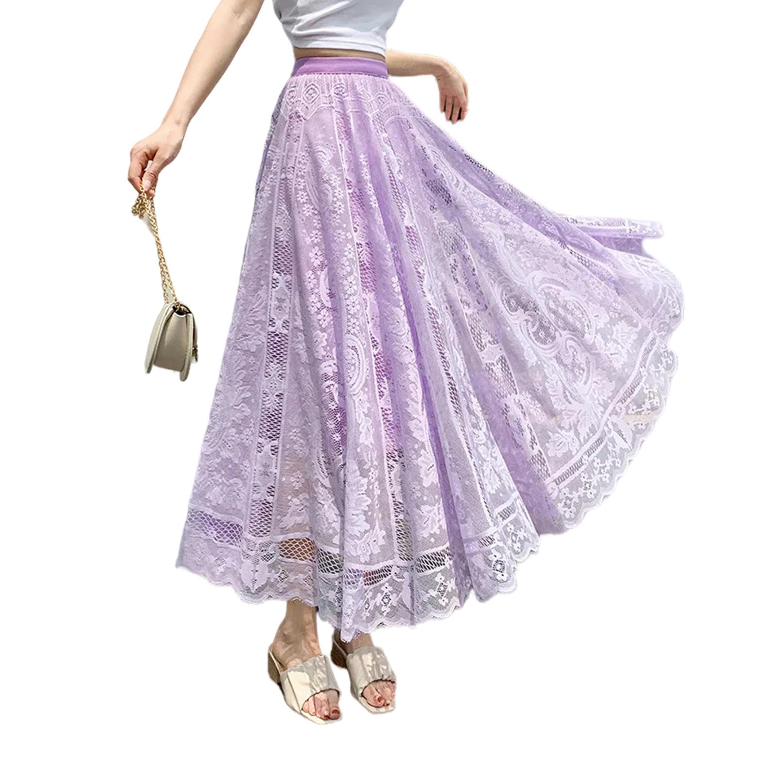 Rock Damen-Overlay-geschichtete Tüllrock Elastizität Mit Hoher Taille A-line Midi Rocks Mesh Chiffon Faltenkleid