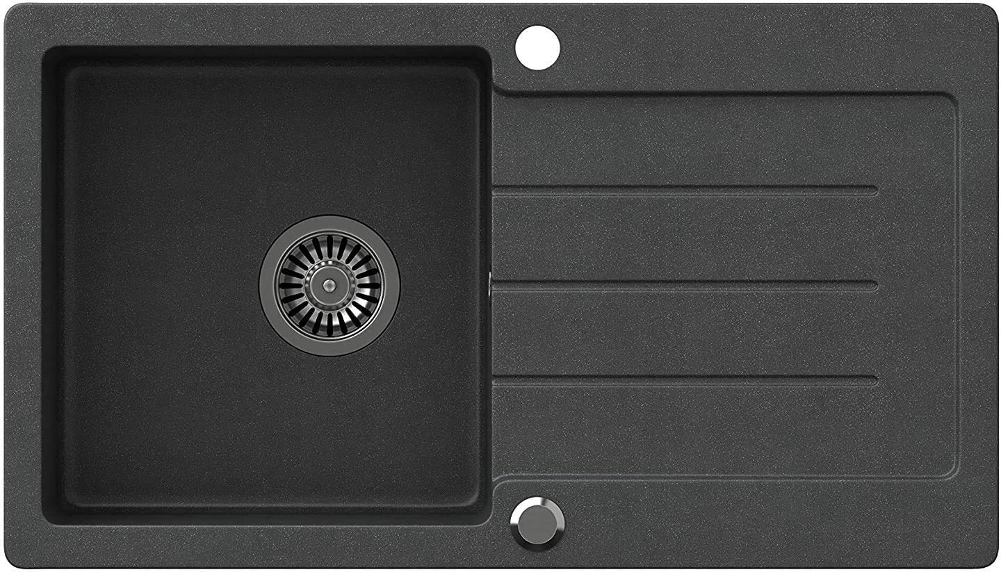 Granit Spüle 77x44cm Mit Armatur - Schwarze Einbauspüle Mit Abtropffläche