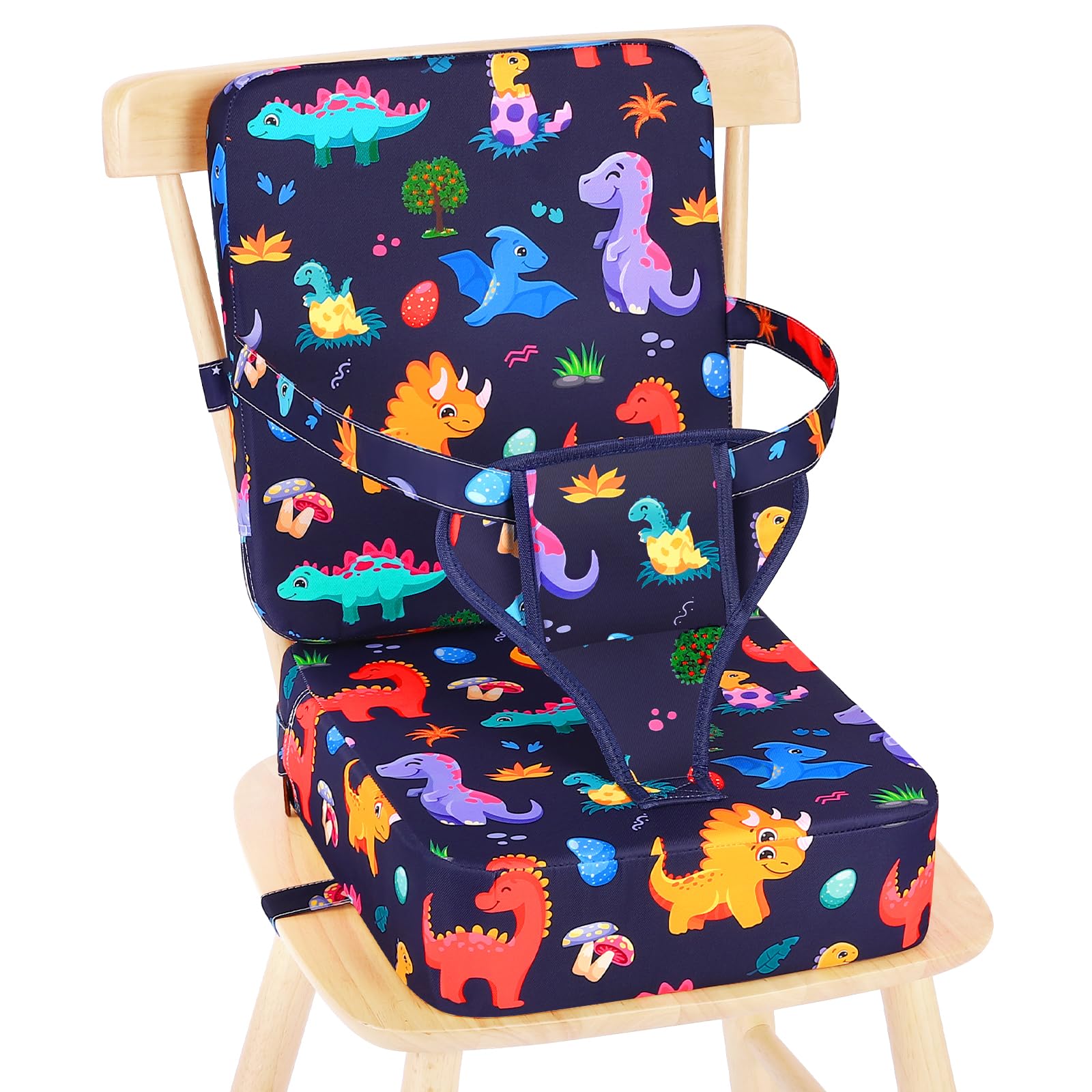 TOTIDYH Toddler Booster Seat for Kitchen Chair, Non-Slip Bottom Dining Table Booster Seat with Backrest and Adjustable Straps, Portable Eating Travel