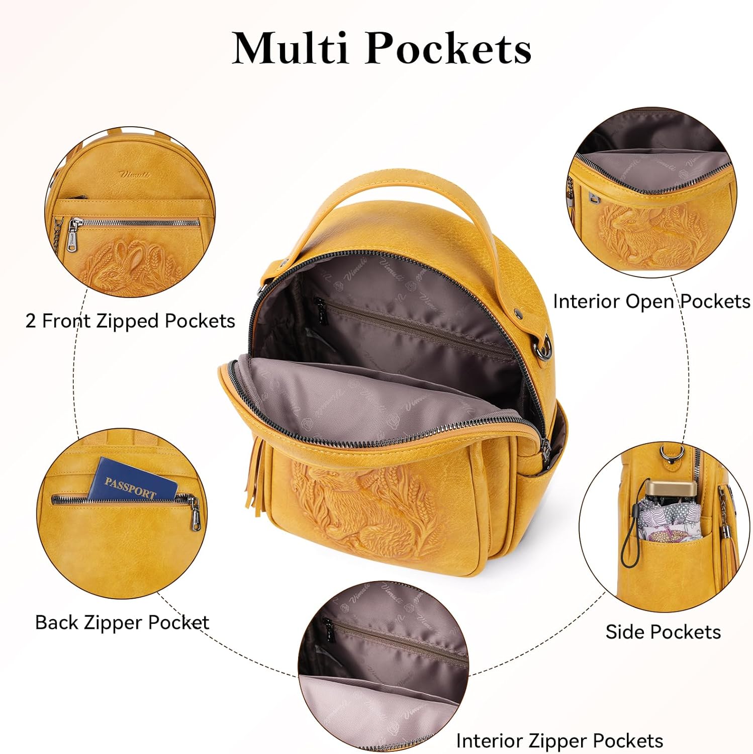 Mini Backpack Purse for Women,Embossed Leather Small Backpack Fashion Travel Backpacks Daypacks Shoulder Handbag (YELLOW-Rabbit)